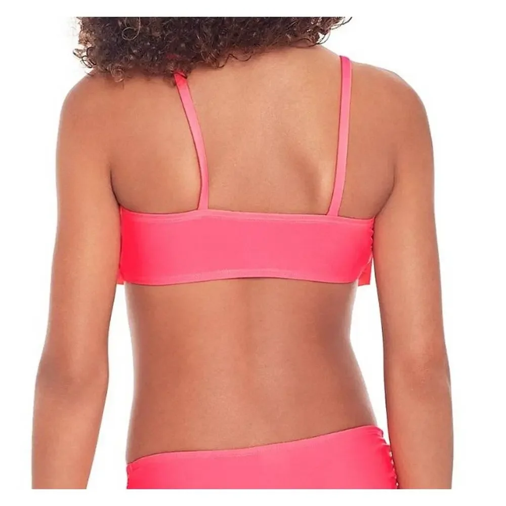 Glitter Beach Big Girls Flounce Bikini Top Foil Print, Coral Pink‎ Size 14